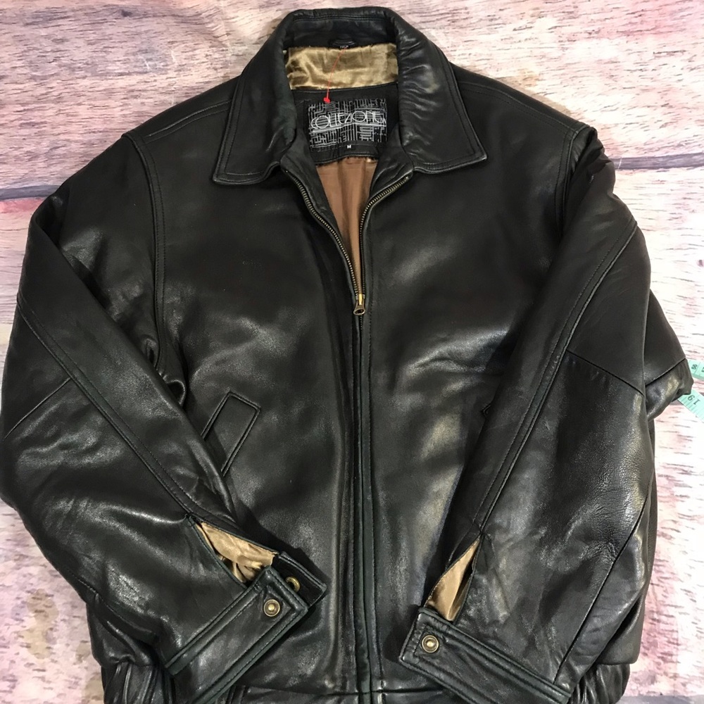 Collezione distressed black leather jacket